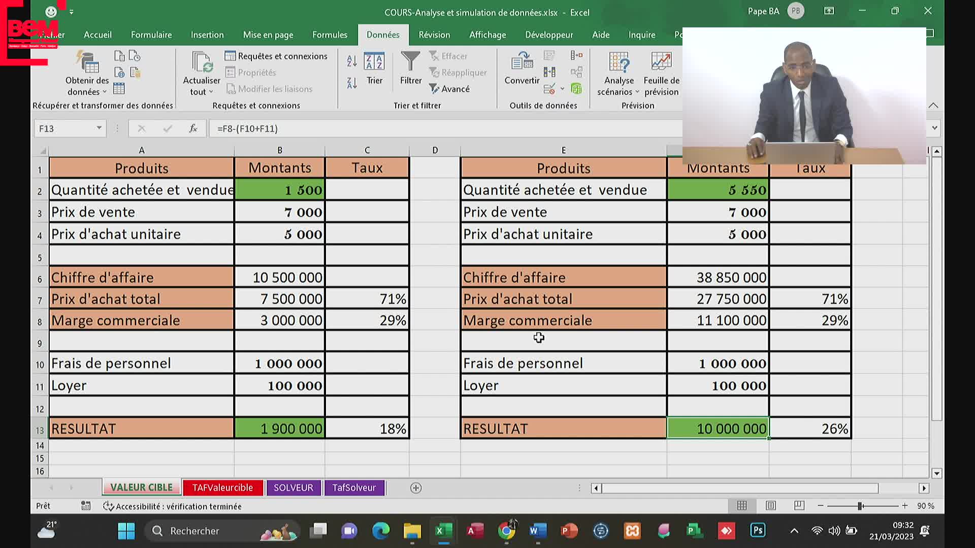 Séquence 3 les optimisation M BA MS-Excel