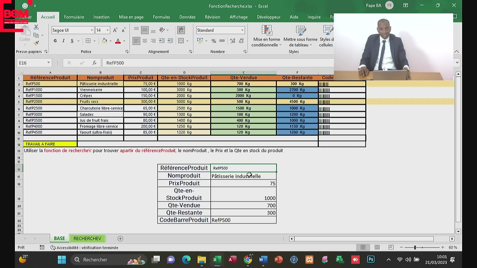Séquence 4 fonctions de recherche  M BA MS-Excel